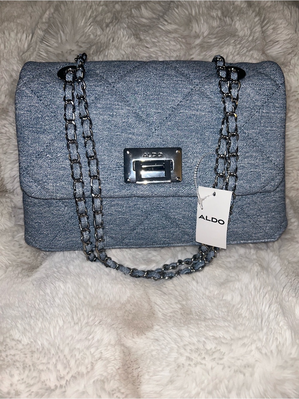 ALDO Quilted Denim-Blue Chain Shoulder Bag